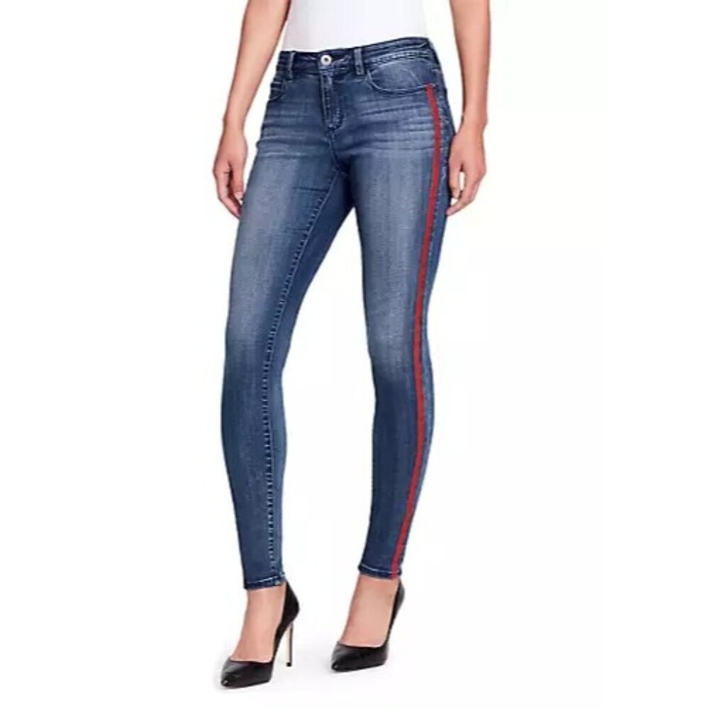 Skinny Girl Jeans 32 Skinny Red Side Stripe‎ Tuxedo Hidden Stretch Mid Rise